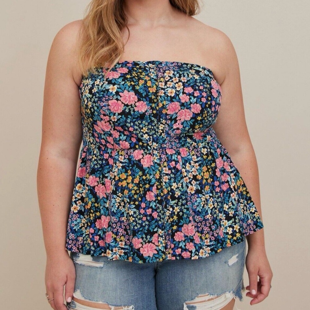 Torrid Multicolor Floral Strapless Blouse